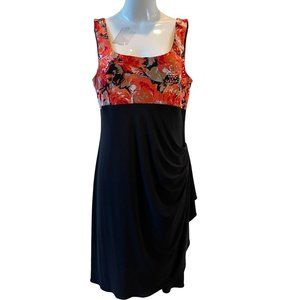 MSK Womens Sheath Dress Sleeveless Side Ruched Scoop Neck Black Orange Size 12